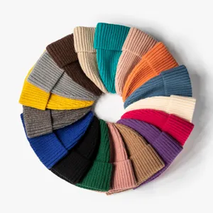 Bonnet en tricot uni de couleur unie pour automne hiver chaud élégant bonnet unisexe