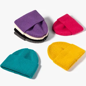 Colorful winter knitted beanie hat for women, casual warm slouchy knit cap daily wear.