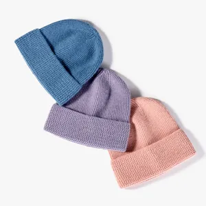 Autumn winter solid color knit beanie hat women men warm casual cuffed skull cap