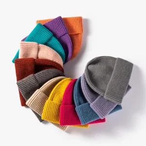 Berretto invernale a coste colorato per donne e uomini, cappello caldo elastico in maglia