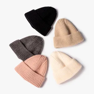 Winter knit beanie hat set, stylish ribbed design, soft and warm daily cap for women.