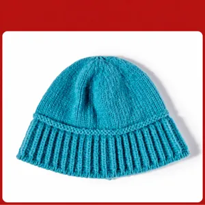 Winter blue knitted beanie hat warm solid color soft knit hat casual fashion daily cap