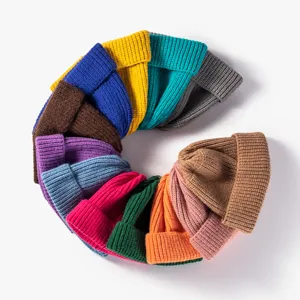 Wholesale solid color knitted beanie winter warm slouchy hat for women custom logo stylish
