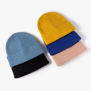 Stylish ribbed knit beanie winter warm cozy casual solid color couple fashion cap main view