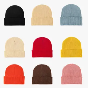 Winter Warm Knit Beanie Hat For Women Men Solid Color Acrylic Roll Edge Thermal Cap Unisex Fashion Accessories