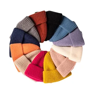 Winter warm knitted beanie hat, stylish solid color cuff wool cap for women and men.