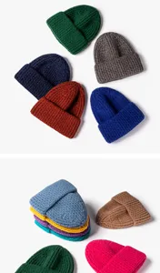 Detailed view of colorful solid ribbed knit beanie hats, winter warm casual soft wool caps.