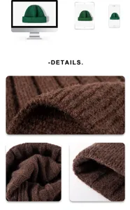 Gorro de punto cálido de invierno mezcla de cachemira color sólido gorro informal para mujeres