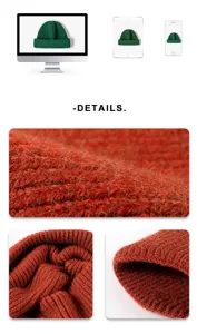 Winter warm knitted beanie hat ribbed detail texture close up showcase cozy stylish accessory