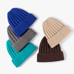Mujeres Invierno Cachemira de Algodón Gorro de Punto Holgado Con Vuelta Cálido Color Sólido Térmico Diario Accesorio Casual