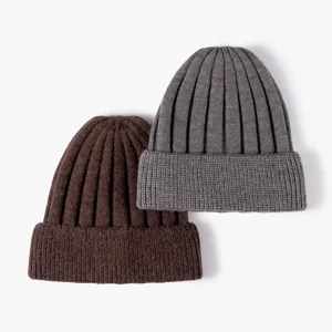Gorro de punto de invierno para mujer, gorro cálido de mezcla de cachemira acanalado suelto.