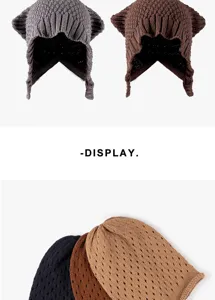 Close-up details of the autumn winter knit hollow slouchy beanie and cute ear hats in various colors.