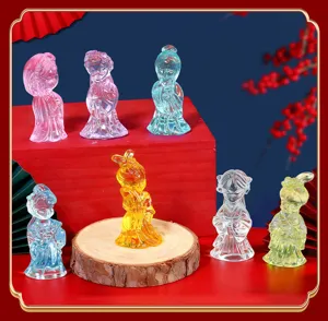 Crystal ancient style beauty miniature figurine toys set, translucent resin girl figures.