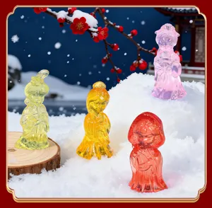Colorful crystal ancient style beauty mini resin figurine toy, detailed winter snow scene.