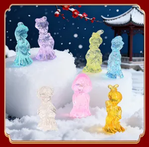 Ancient style crystal miniature figurines set, colorful transparent resin doll toys for kids play.
