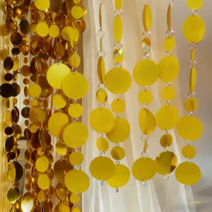 Stringhe di tende con paillettes a disco riflettenti dorate per decorazione festa nozze