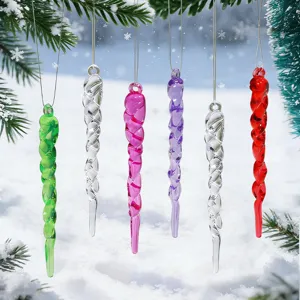 Colorful acrylic icicle ornaments for Christmas tree hanging crystal pendant home decor.