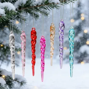 Acrylic twisted icicle Christmas tree hanging ornaments, clear colorful hanging decor.