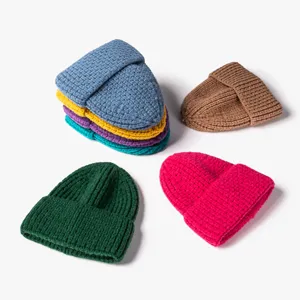 Classic solid color knitted beanie hat set, warm soft casual winter cap for men and women
