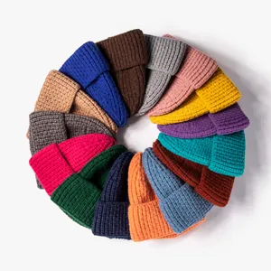 Colorful solid color knit beanie winter warm cap versatile casual skull cap hat