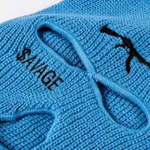 Blue 3-hole knitted balaclava tactical ski mask with savage embroidery outdoor warm cap