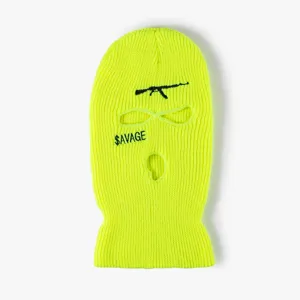 Neon Yellow 3-Hole Knitted Balaclava Outdoor Cycling Skiing Face Mask Windproof