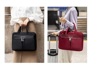 Detailansicht der Business-Pendler-Laptoptasche mit Fächern und Doppelreißverschlüssen.
