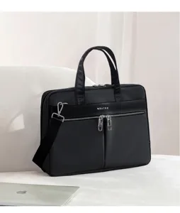 Schwarze Business Laptoptasche Detailansicht, multifunktionales Dokumentenetui fürs Büro.
