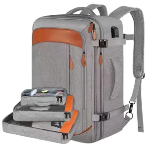 Großer Business Reise Rucksack mit passenden Packtaschen und USB Ladeanschlussgrau.