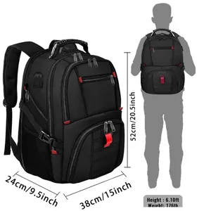 USB Laptop Rucksack Größendetail Ansicht mit genauen Abmessungen und ergonomischer Passform.