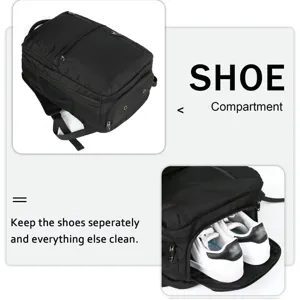 17 Zoll Reise Laptop Rucksack Detailansicht mit separatem Schuhfach für saubere Aufbewahrung.