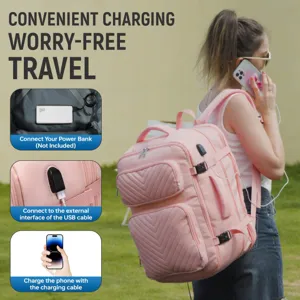 Rosa Laptop Rucksack für Damen, multifunktionaler Reise Schulrucksack mit USB Ladeanschluss.