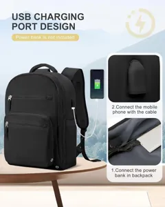 Grosse kapazitaet schwarzer reise laptop rucksack mit externem usb ladeanschluss fuer den alltag.