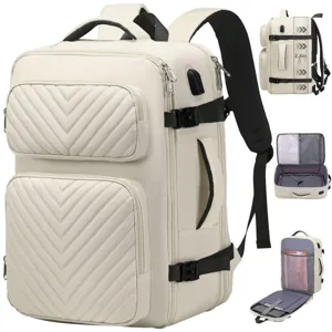 Multifunktionaler beiger Reise-Laptop-Rucksack mit grossem Fassungsvermögen und USB-Anschluss.