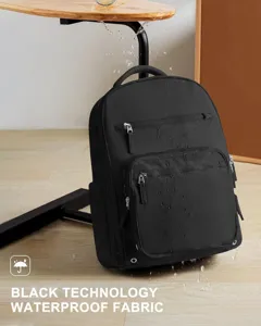 Wasserdichter schwarzer Reiserucksack für Damen, großer Kapazität Laptop Rucksack für Alltag.