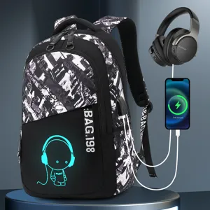 Leuchtender Rucksack Anime Cartoon Schultasche Graffiti Große Kapazität Mehrfachfächer Reise Rucksack Mit Externem USB Ladeanschluss