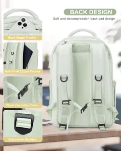 Hellgrüner Reiserucksack für Damen, großer Kapazität Laptop Rucksack mit Diebstahlsicherung.
