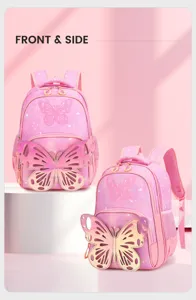 Rosa süßer Mädchen Schulranzen mit 3D Schmetterling Design, multifunktionaler Kinderrucksack.