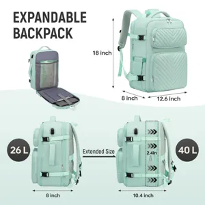 Große erweiterbare Laptop-Rucksack in Hellgrün, multifunktionaler Reise- und Schulrucksack.