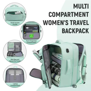 Mehrfaches Fach Damen Reiserucksack mit grosser Kapazitaet Laptop Tasche hellgruener Rucksack
