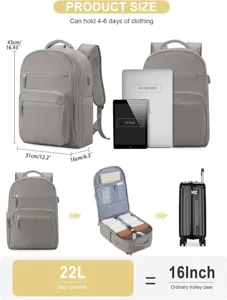 Reise-Rucksack mit Laptop-Fach, 22L Volumen, 43x31x16cm Größe für Damen und tägliche Kurztrips.
