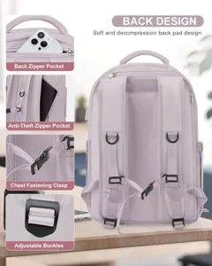 Große Reiserucksack in Helllila mit mehreren Fächern, bequemer und atmungsaktiver Rucksack.