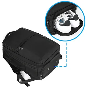 Schwarzer Reise Laptop Rucksack mit Schuhfach, große Kapazität 17 Zoll Business Tasche.