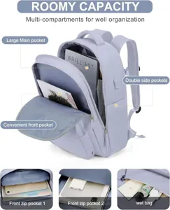 Große Reise-Rucksack in Helllila mit mehreren Fächern und Nassfach für Damen und Reisen.