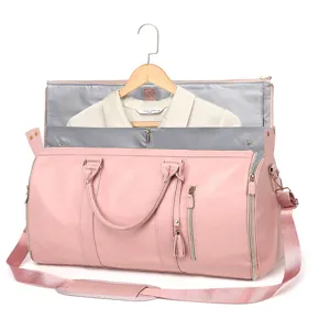 Große rosa Leder Anzugtasche für Reisen, multifunktionales Reisegepäck mit Kleidersack.