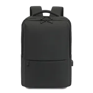 Minimalistischer schwarzer Business Pendler Laptop Rucksack, wasserdichter Leder Freizeitrucksack.