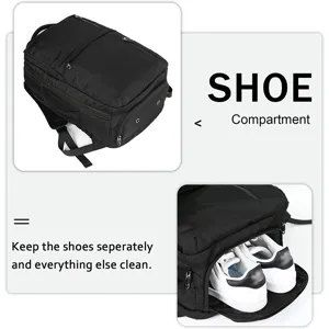 Schwarzer Reise Laptop Rucksack mit separatem Schuhfach fuer Geschaefts und Wochenendausfluege.