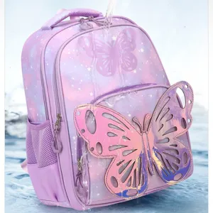 Lila sternenhimmel schueler rucksack mit 3D hologramm schmetterling wasserdicht hauptansicht