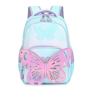 Kinder Schulrucksack süßer Farbverlauf blau Mädchen Büchertasche mit 3D Schmetterling
