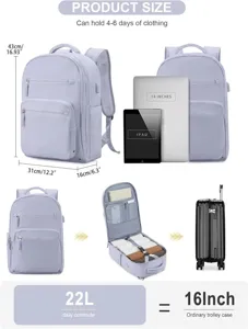 Reiserucksack große Kapazität hellviolett Damen Laptop Schultasche für Pendeln.
